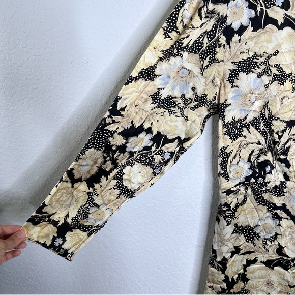 Rebecca Taylor Dress Women Size 10 Silk Gold Leaf Scrunched Tie Mini Ruched T - Picture 5 of 11